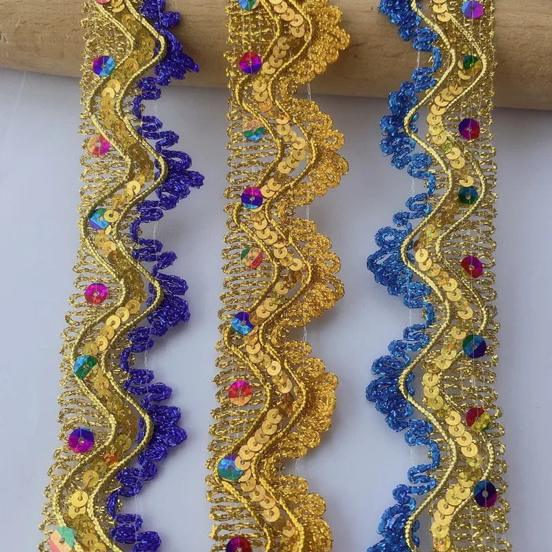 3m/118in Each Bag Golden blue Silk Ribbons Webbing Handmake DIY Craft Lace Trims Dresses Curtain sewing curve beading accessory