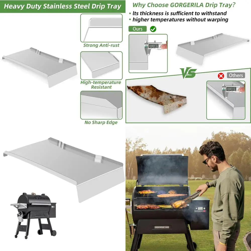 

Pellet Grill Drip Pan Replacement, Stainless Steel, Compatible with Ironwood 885 Series, Heat Baffle Included