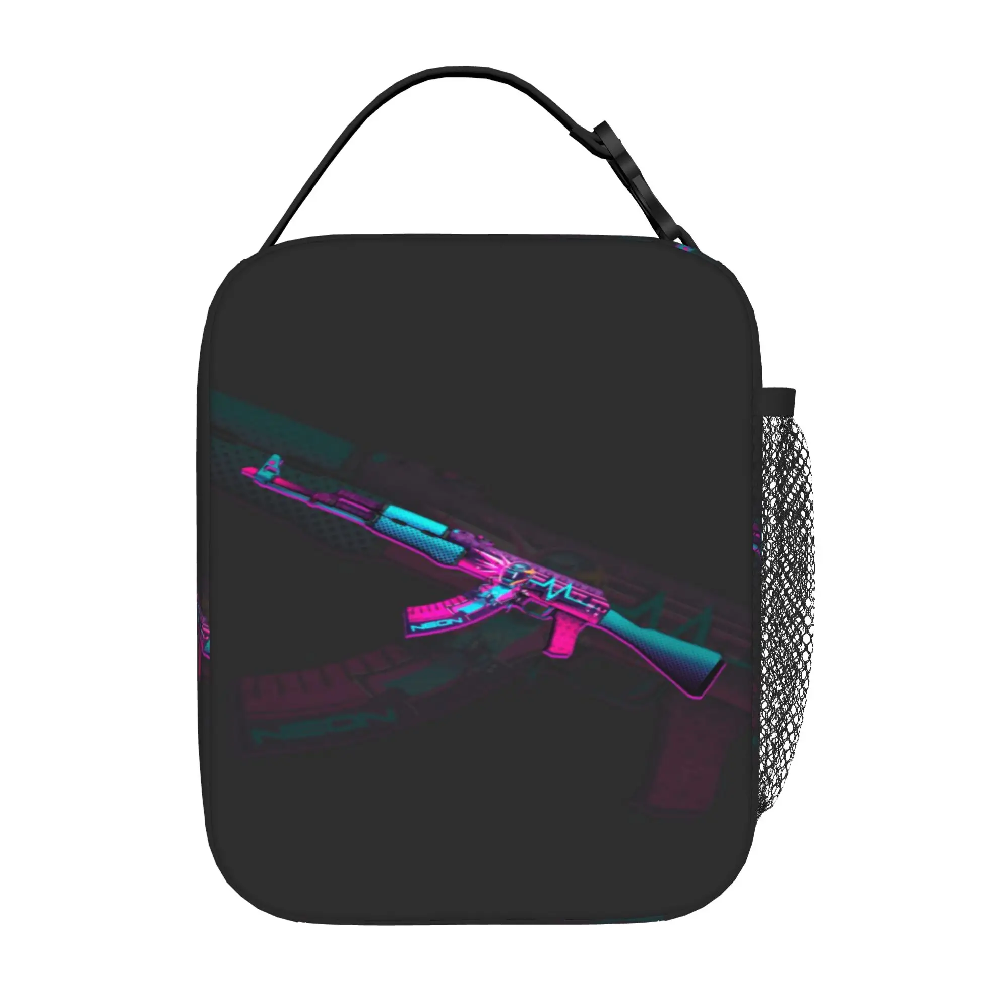 Back to school season  Portable Food Pouch Neon Pink Purple Rifle Skin Print Vintage High Street Multi-Function Solid Lunch Bag