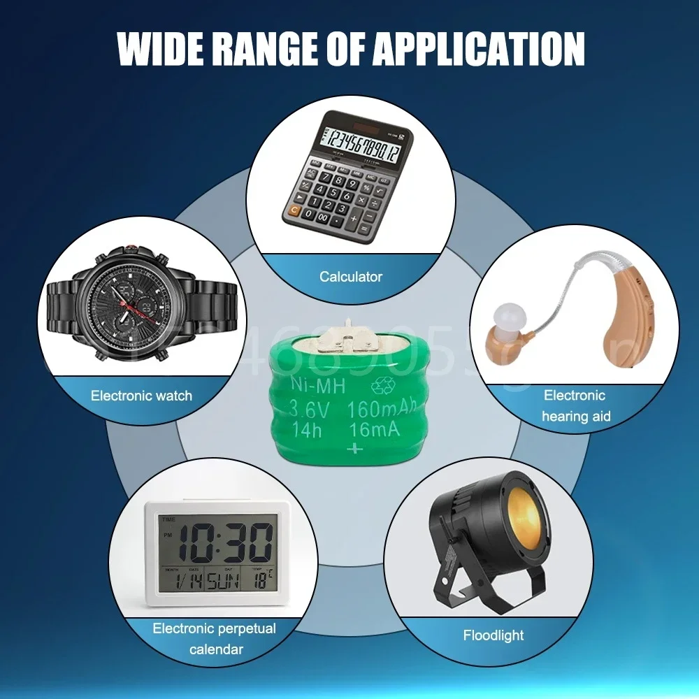 160mAh 3.6V Ni-MH Rechargeable Batteries With Solder Pins For PLC Data Backup Power Solar Energy Watch Button Coin Cells