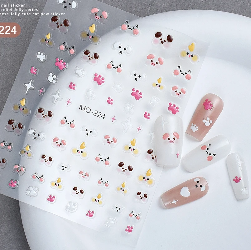 5d Embossed Nail Art Stickers Japanese Cute Jelly Cats Claws Adhesive Sliders Decals Decorations For Nail Tips Manicures