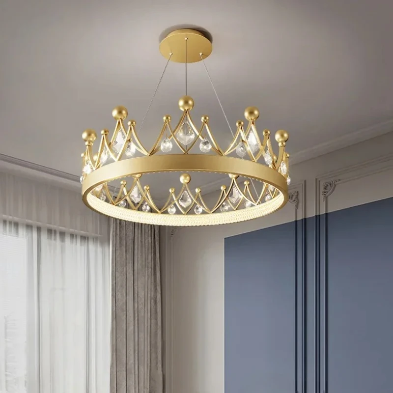 Creative Designer Crystal Crown Pendant Lights Luxury Princess Lamp Children's Room Bedroom Foyer LED Ceiling Chandelier Fixture
