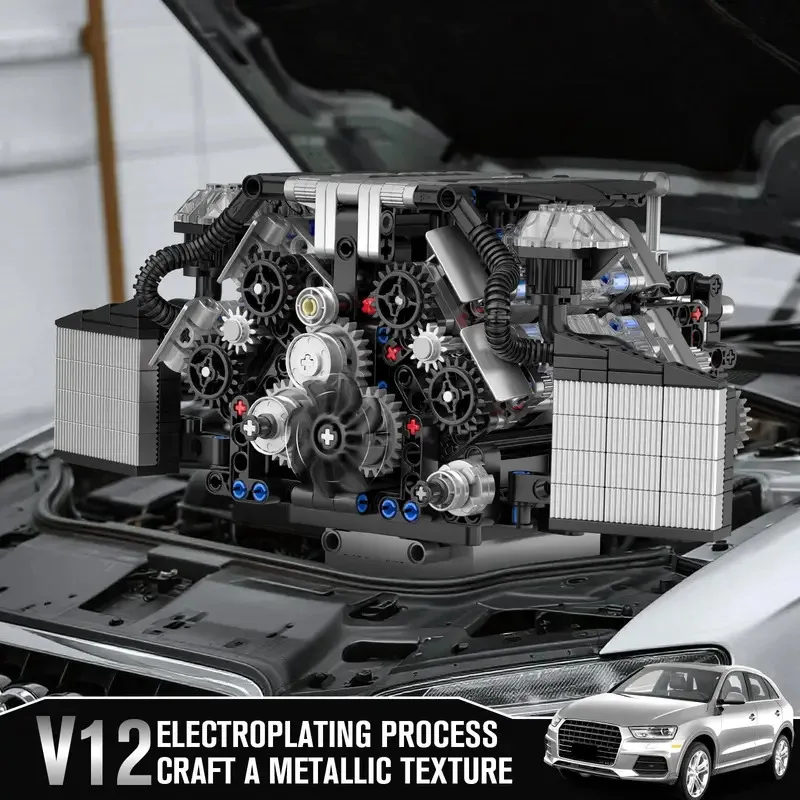 871 pçs molde rei 10230 w12 conjuntos de blocos de construção do motor moc mini modelo de motor de transmissão meninos adultos exibição coleção brinquedos