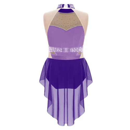 Imagen 2 del producto Niños Niñas gimnasia Ballet leotardo vestido de actuación traje de baile lírico brillante Rhinestone patinaje artístico mono Ropa de baile