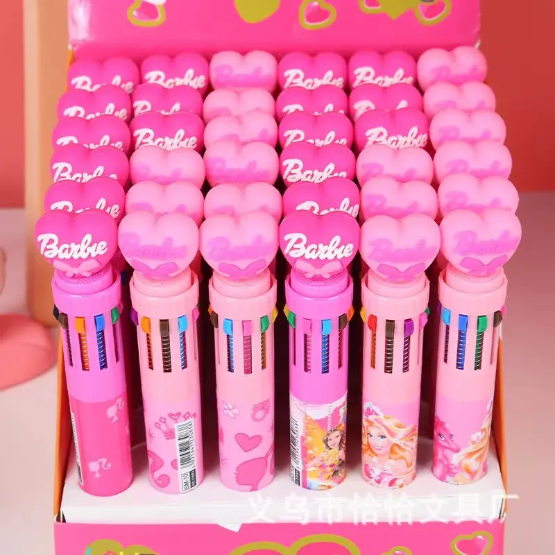 6/36pcs Disney Cartoon Barbie Princess Doll 10 Colors Ballpoint Pen Cute Gel Pen Student Supplies Stationery Birthday Xmas Gifts