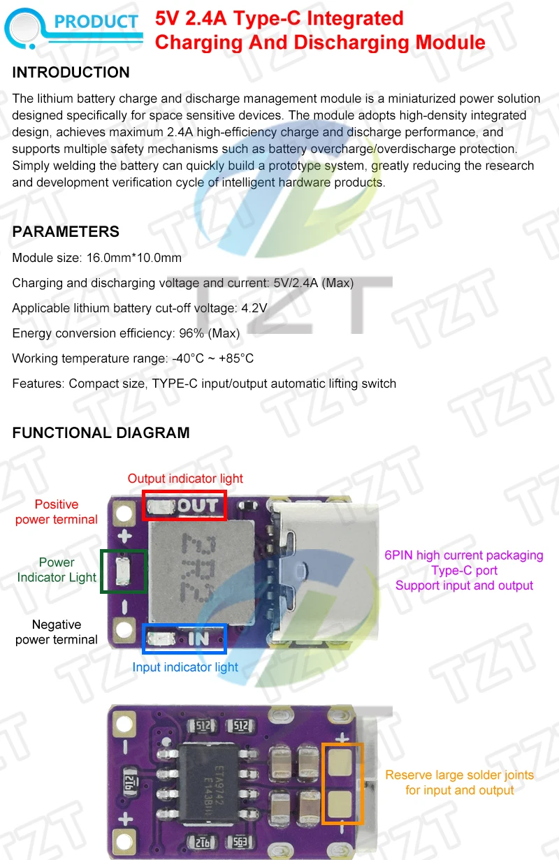 5V 2,4A Lithium-Batterie Lade- und Entlademodul Schnellladung 3,7V 4,2V 18650 Lithium-Batterie Boost-Leistungsmodul Typ-C – Detail 1