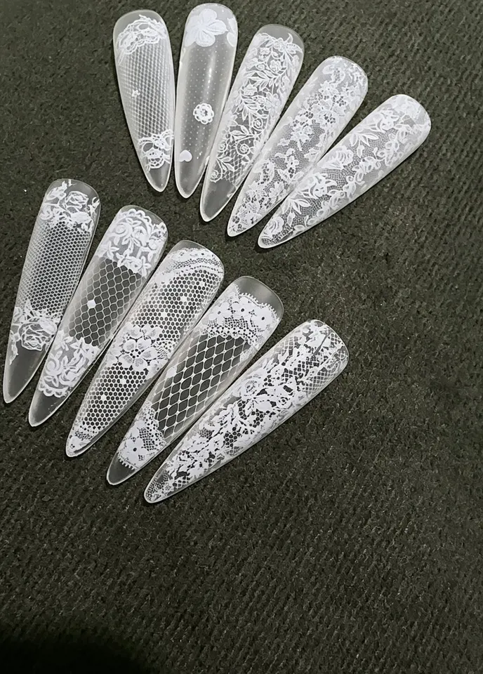 Papel de transferencia de uñas con patrón de encaje retro en 10 sets para decoración de uñas DIY 4