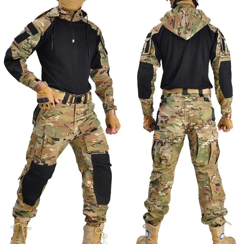 

Tactical BDU Combat Uniform Suit Hooded Shirt Pants Set Camo Hunting Clothes Outdoor Hiking Training Airsoft Paintball Clothing