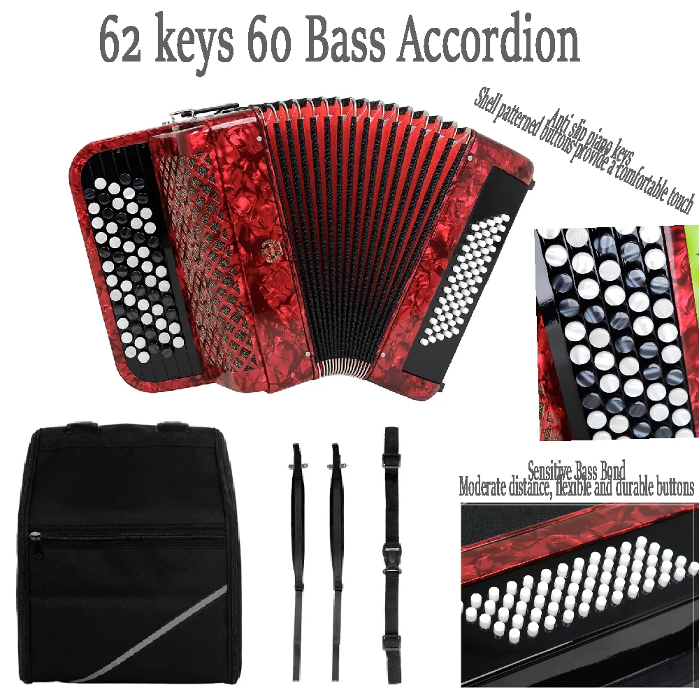 

﻿ M MBAT Bayan Accordion 62 keys 60 Bass Accordion Professional Accordion Music Instrument Bellows Accordion with Storage Bag