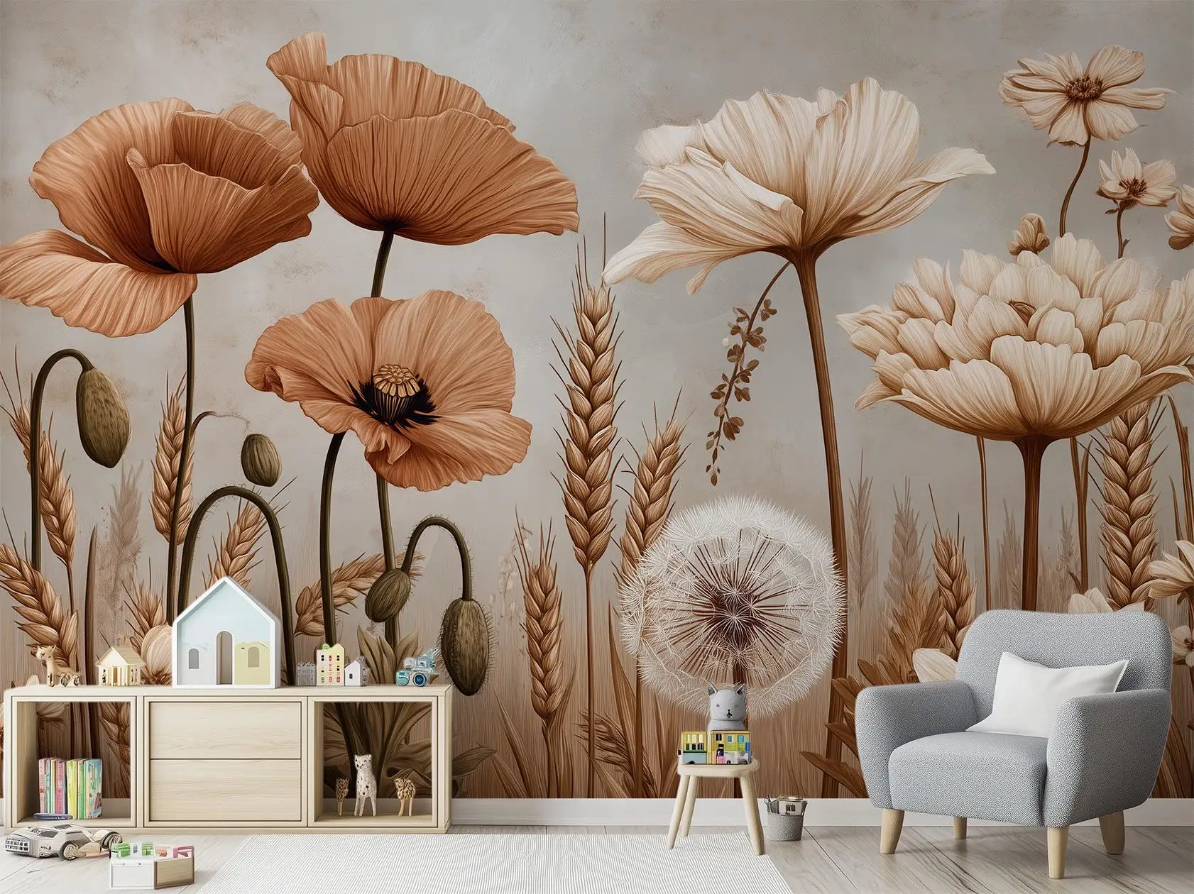 Custom Size Large Vintage Floral Wall Mural Retro light yellow Big Flower Wallpaper Wall Art Living Room Home Background Decor
