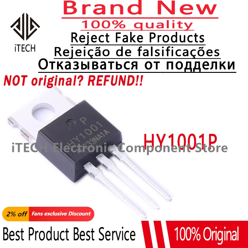 MOSFET original e genuíno, HY1001P, HY1001, TO220, 70V, 80A, TO-220, 100% novo, lote do PC 10