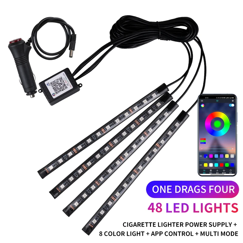 Neon LED Auto-interieur Ambient Voet Strip Light Kit Accessoires RGB Backlight Afstandsbediening App Muziekbediening Auto Decoratieve Lamp