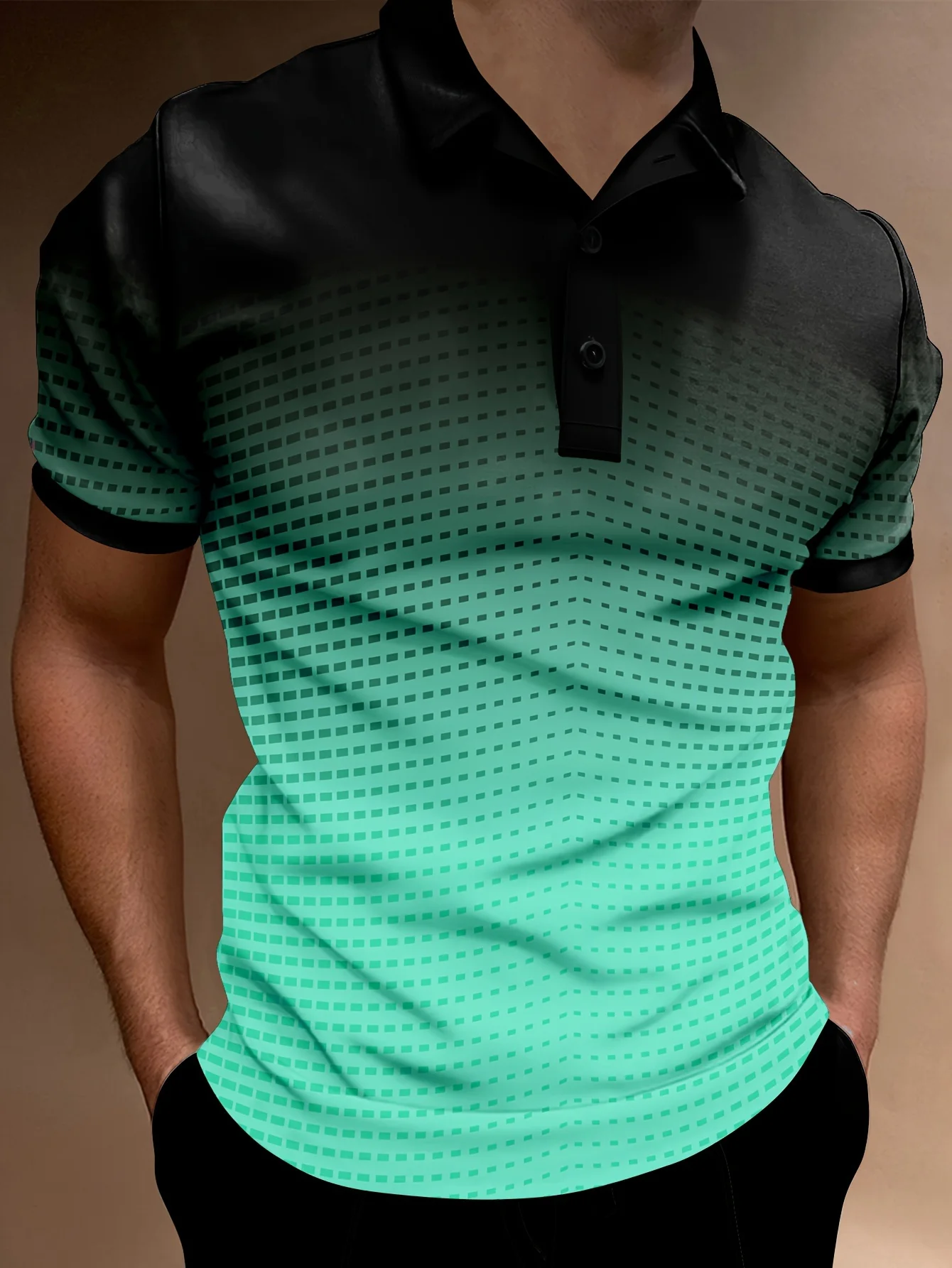 2024 Personalized Summer Men's Button-Up Polo Shirt 3D Printed Gradient Polka Dot Pattern Short Sleeve Top Street Loose T-Shirt