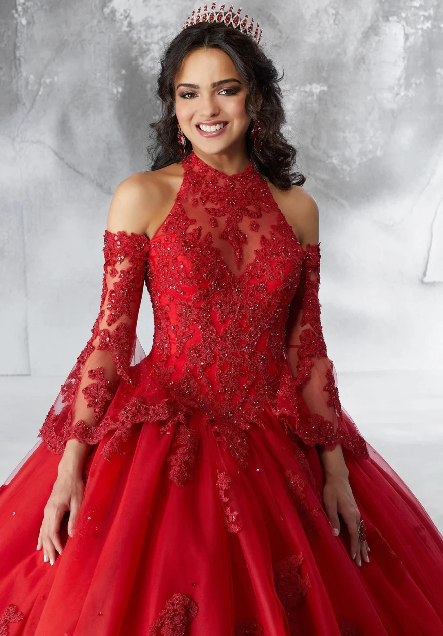 Vestido para quinceañeras De manga larga rojo personalizado, vestido De baile con apliques y cuentas, Vestidos De princesa De 15 Años, vestido dulce 16, YQD113, 2024