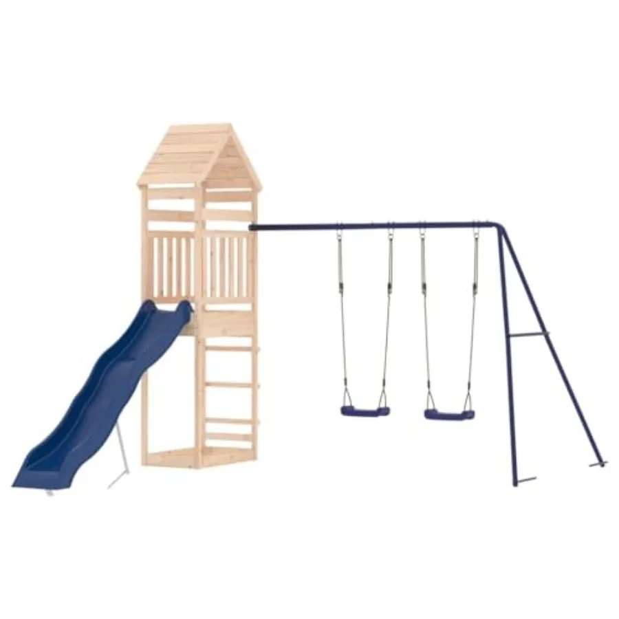 

Outdoor Playset Natural Wood Blue Solid Pine Wood Polypropylene