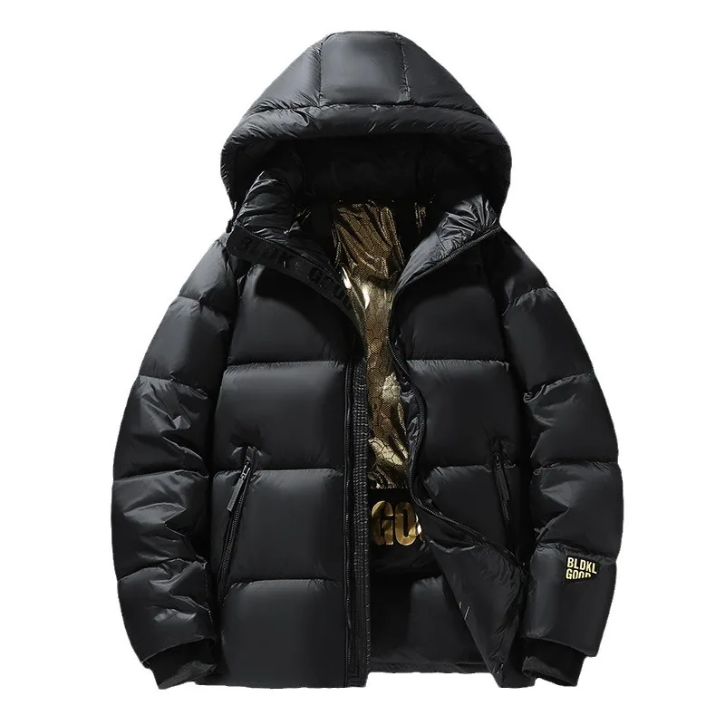 

2025 Hot-Selling Black Gold Down Cotton Jacket Winter Trendy Hooded Cold-Resistant Graphene Thermal Thick Coat