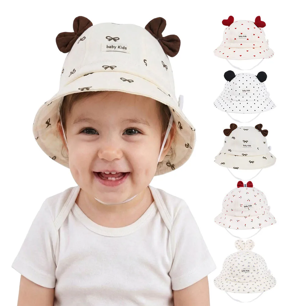 Panama Sommer Baby Sonnenhut für Mädchen Jungen Outdoor Niedlicher Ohren-Schleife Kleinkind Bucket Hat Baby Strand Sonnenhut Kinder UV-Schutz Kappe