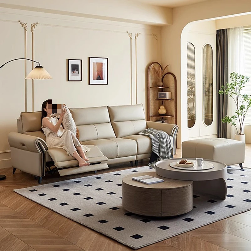 

Leather sofa modern simple multi-functional straight row Italian minimalist first layer cowhide art sofa