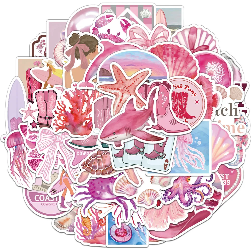 50PCS Creative Pink Coast Girl Cute ins Style Stickers Envelope Sealing Stickers DIY Phone Case Water Cup Personalized Stickers