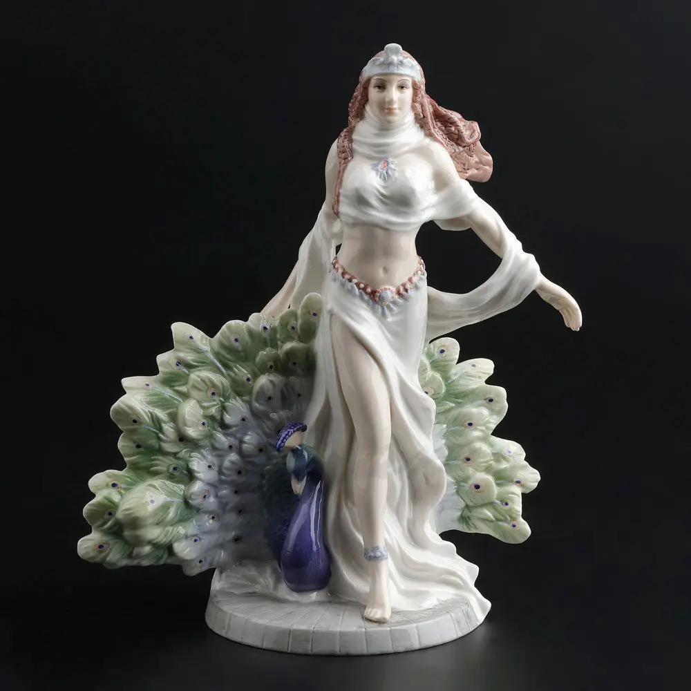 Hera Goddess Figurine Porcelain Statue Greek Mythology Sculpture Elegant Lady with Peacock Home Office Decoration Birthday Gift