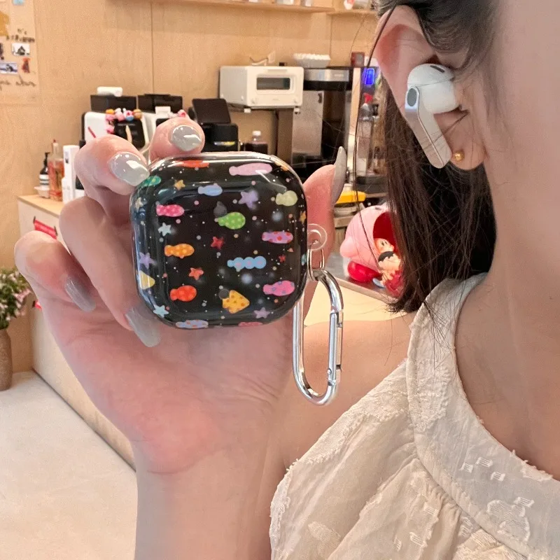 Capa Colorida Estrelas e Peixes para Samsung Galaxy Buds 4/4 Pro, Capa para Fone de Ouvido Bluetooth Sem Fio para Buds 3