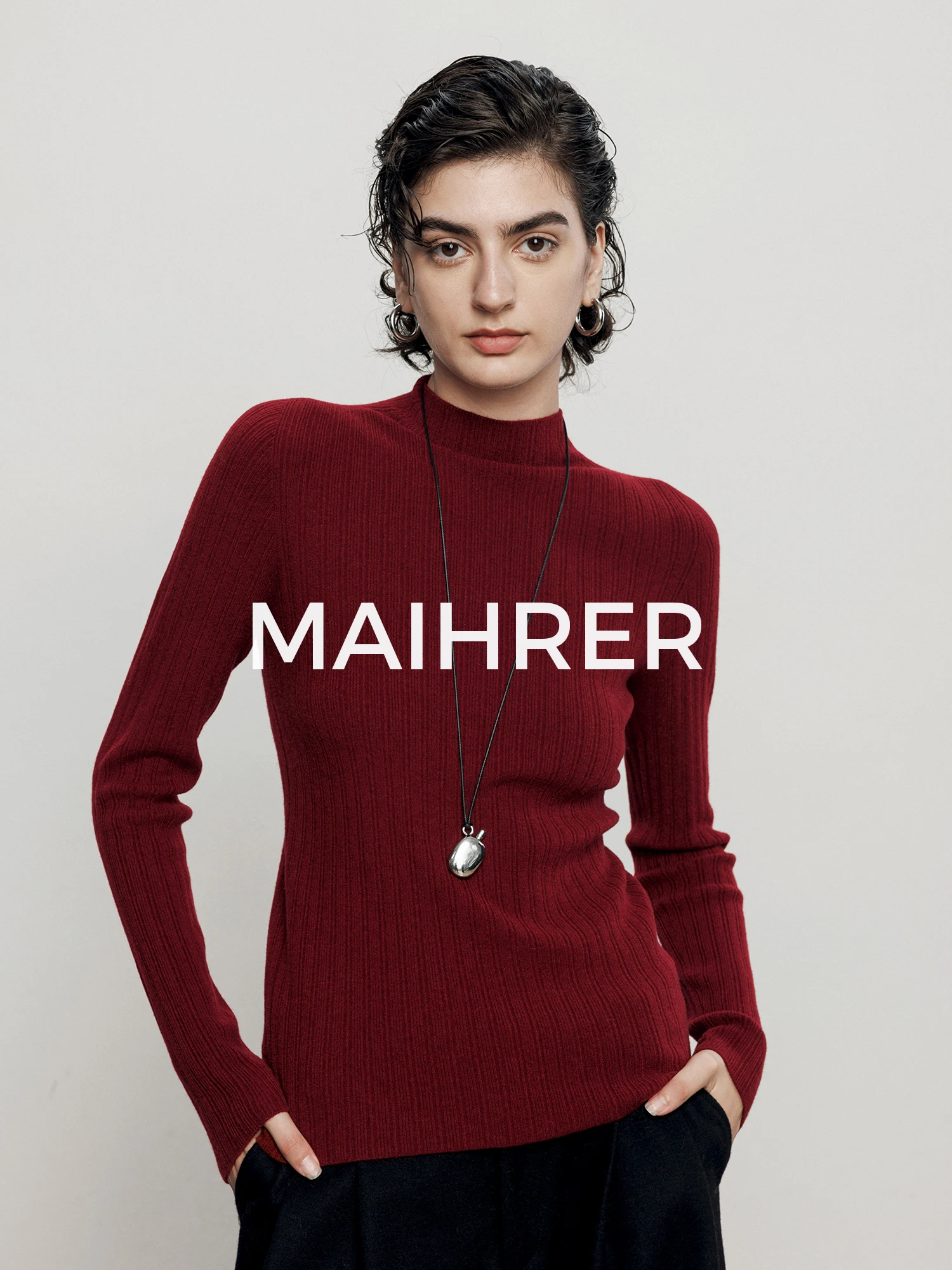 

Женская шерстяная водолазка Maiher с длинным рукавом, облегающая, вязаная, повседневная, из смесового полиэстера