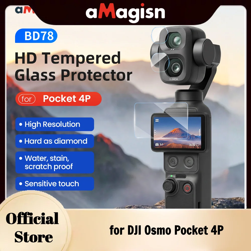 aMagisn Screen+Len Protector Verre trempé pour DJI Osmo Pocket 4P, film tactile sensible haute clarté pour accessoires Pocket 4P