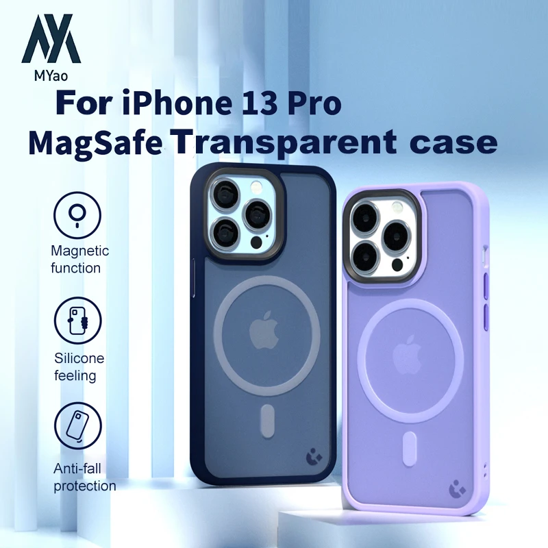 

Магнитный чехол для телефона, однотонный MagSafe для iPhone 15, 14, 13, 12 Pro Max, прозрачный силиконовый чехол для мобильного телефона, защита от падения