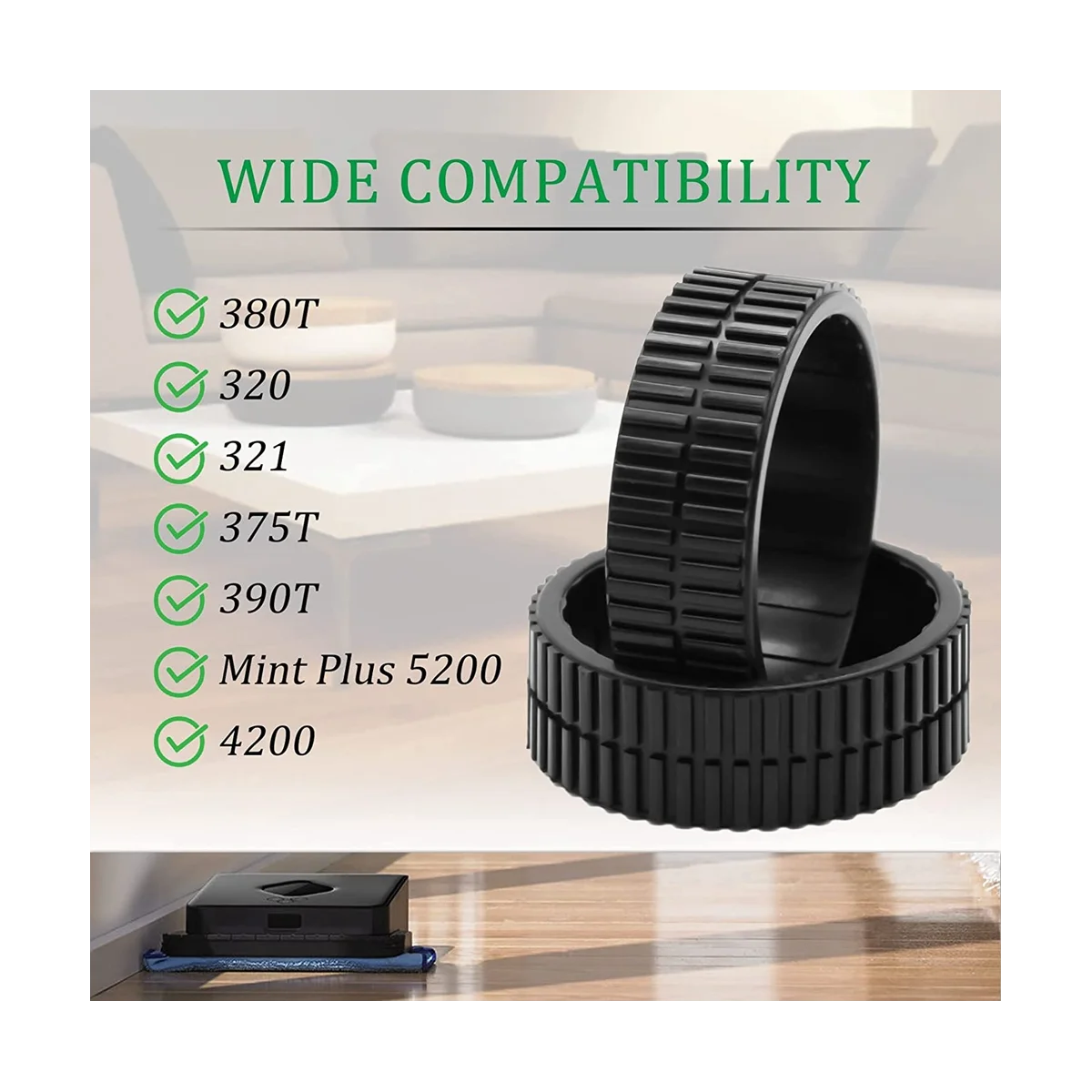 Pneus de roue coordonnants pour iRobot Braava, pièces de rechange pour aspirateur robot Mint5200, 380, 380T, 320, 2 pièces