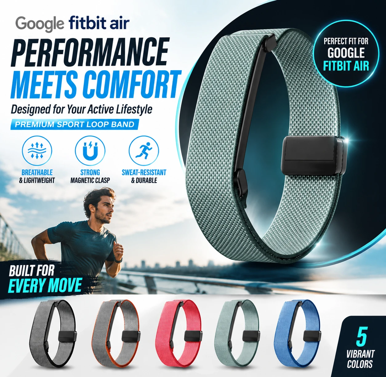 Offizieller Stil für Google Fitbit Air Armband, magnetisches Nylonband, kompatibel mit Google Fitbit Air Uhren, leichtes Armband