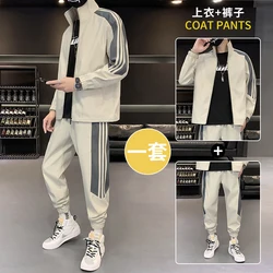 Men Sets Jogging Sports Suit Tracksuit Harajuku Outfit Autumn Men's Sportswear Solid Casual Jacket+Pants Two Pieces Clothing