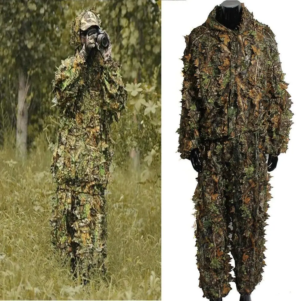 Tactical Outdoor Ghillie Suit Camouflage Clothes Jungle Suit CS Training Leaves Clothing Suit Pants Hooded Jacket