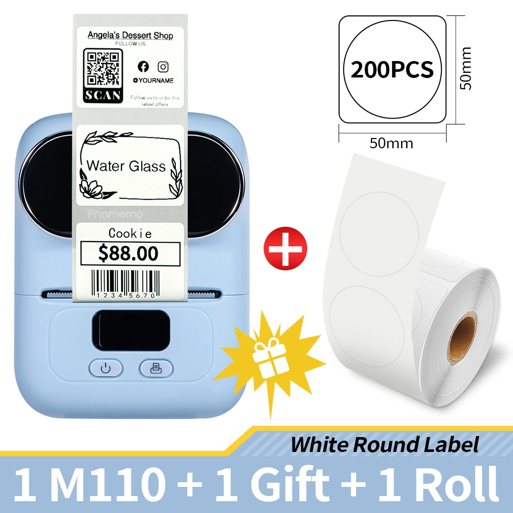 M110 Label Maker-Phomemo Barcode Self-adhesive Label Printer 100+ Free Label templates,13 Languages Thermal Printing Without Ink