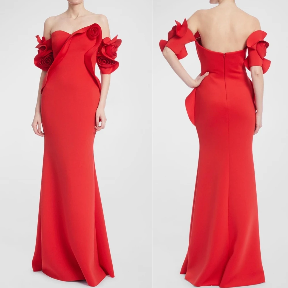 Customized Jersey Flower Beach Trumpet Off-the-shoulder Bespoke Occasion Gown Long Dresses