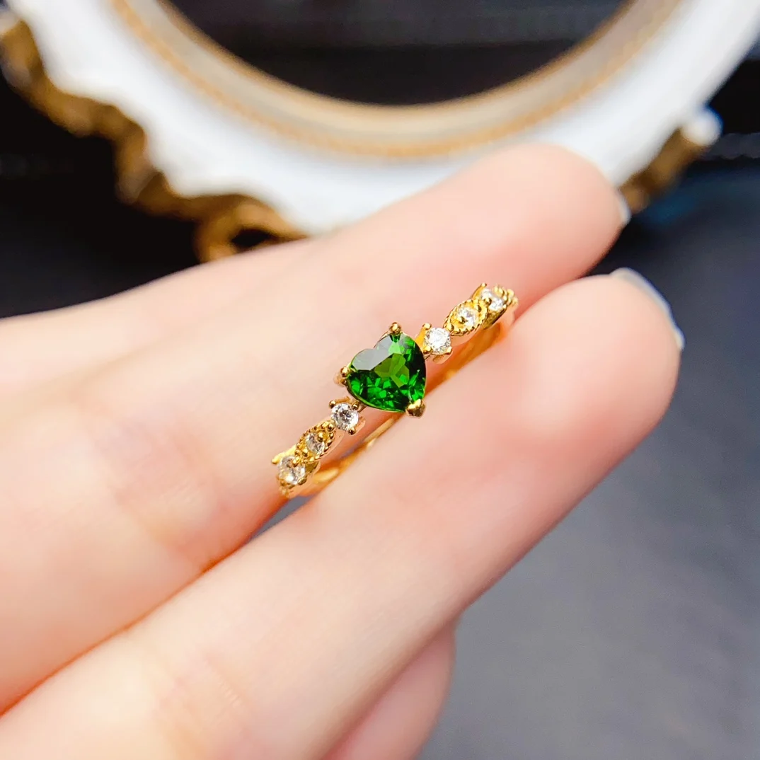 

FS S925 Sterling Silver Natural Heart-shaped Diopside Ring With Certificate Fashion Fine Charm Wedding Jewelry for Women MeiBaPJ