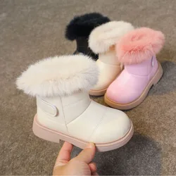 2024 Winter New Girls Snow Boots Warm Thicken Baby Cotton Boots Soft Bottom Anti Slip Child Casual Shoes PU Leather Kids Boots