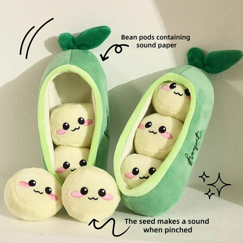 New Cute Pea Pod Dog Chew Plush Toy Squeaky Sound Teeth Grinding Bite Resistant Stress Relief Play Toy for Small Pet Dogs