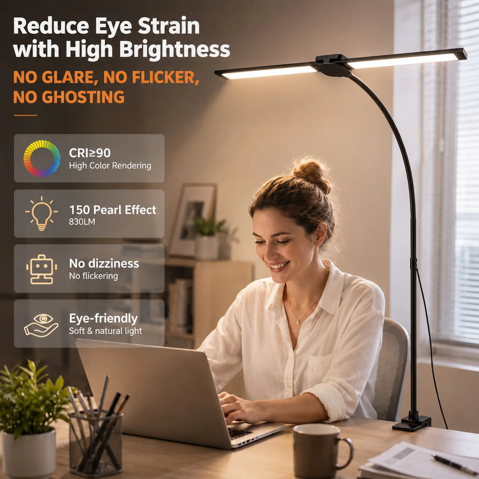 Double Head Clip-on LED Desk Lamp 3 Modes Brightness Adjustable USB Adapter Suitable for Reading Studying Piano Monitors Office image 4