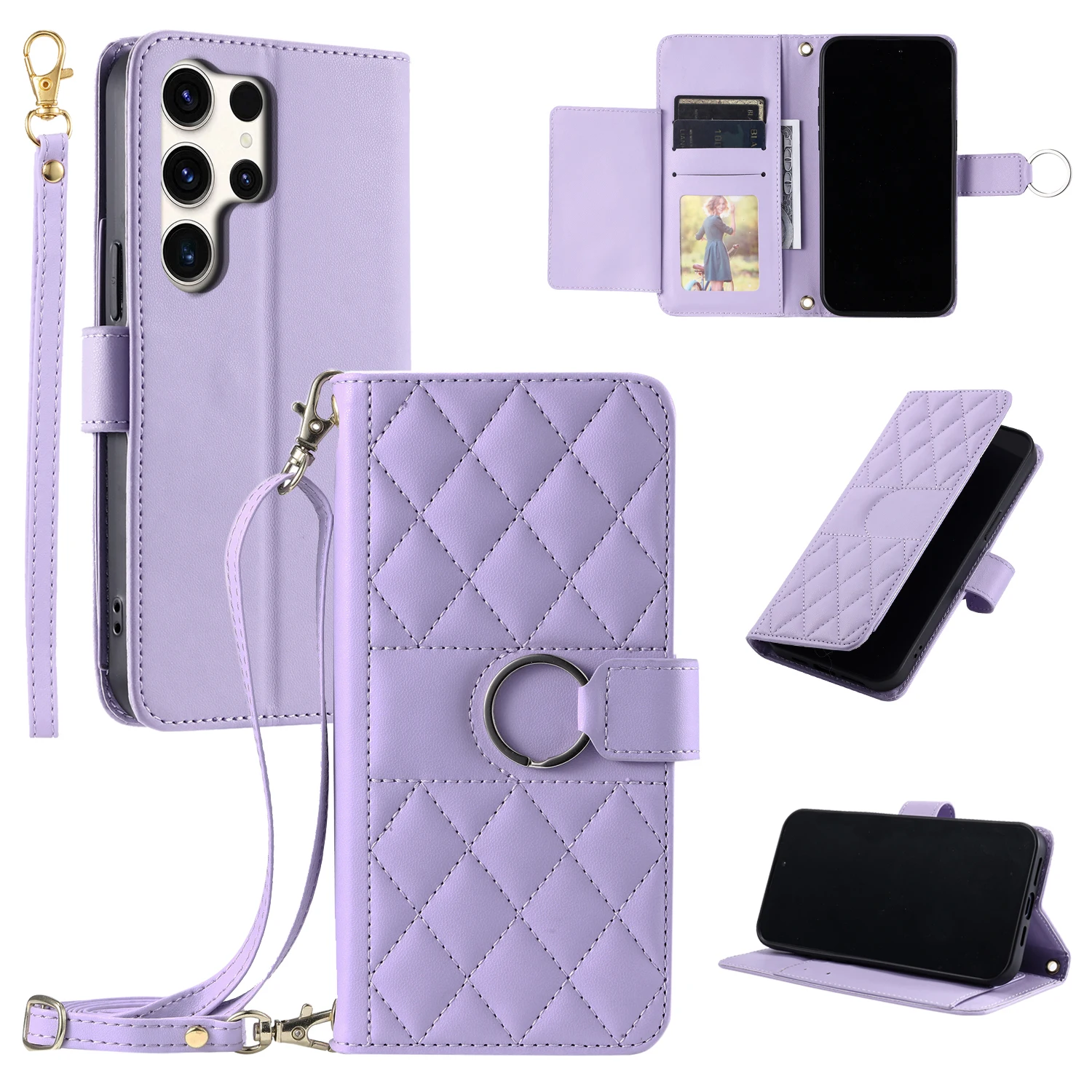 For Galaxy S26 Ultra S25 FE S24 S23 S22 S21 Plus Crossbody Leather Cover for Samsung A57 A27 A37 A17 A07 A56 A36 A26 Wallet Case