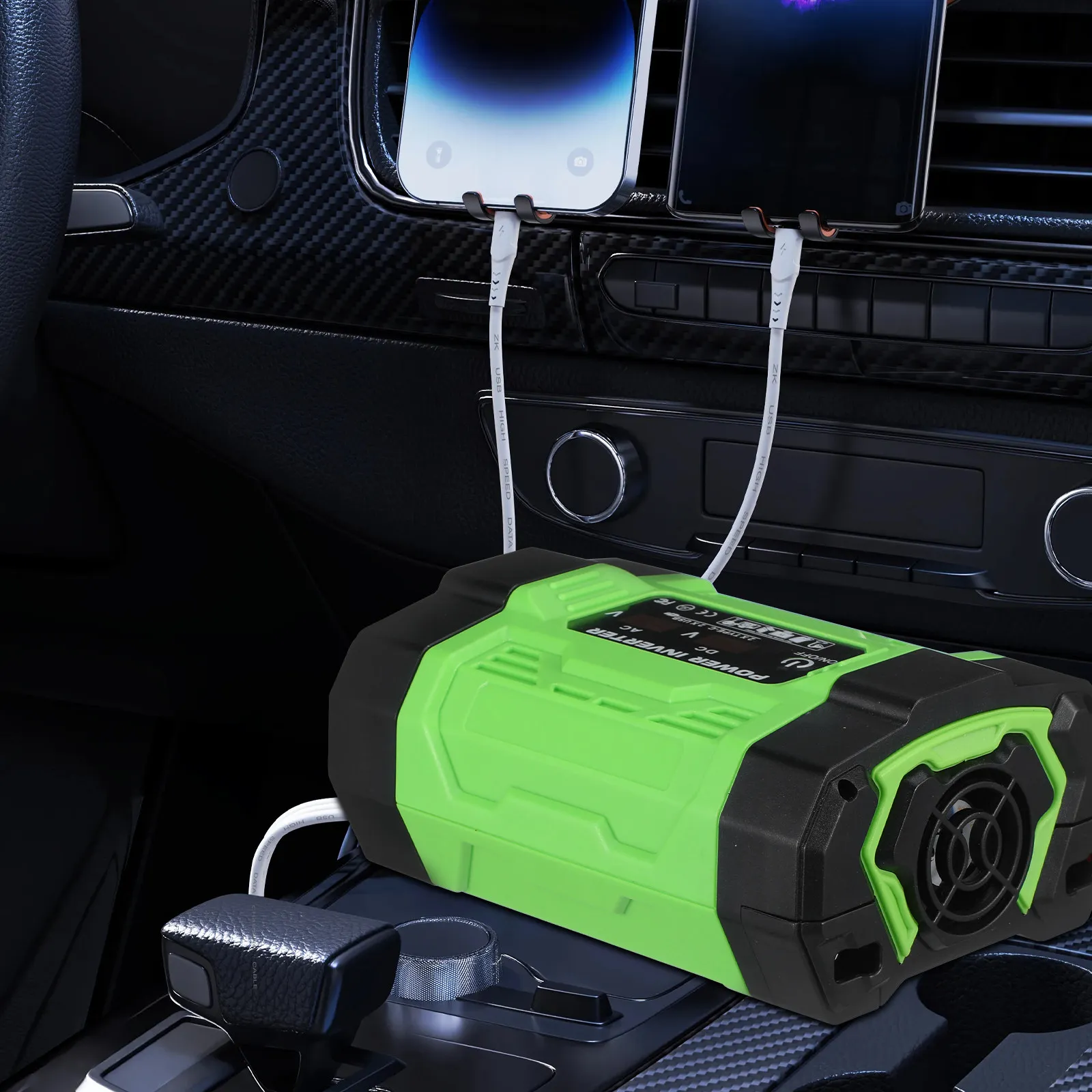 300W Automotive Power Inverter with Dual Ac Sockets USB Type-C Ports Real-Time LCD Voltage Monitoring for Vehicles Boats Rvs