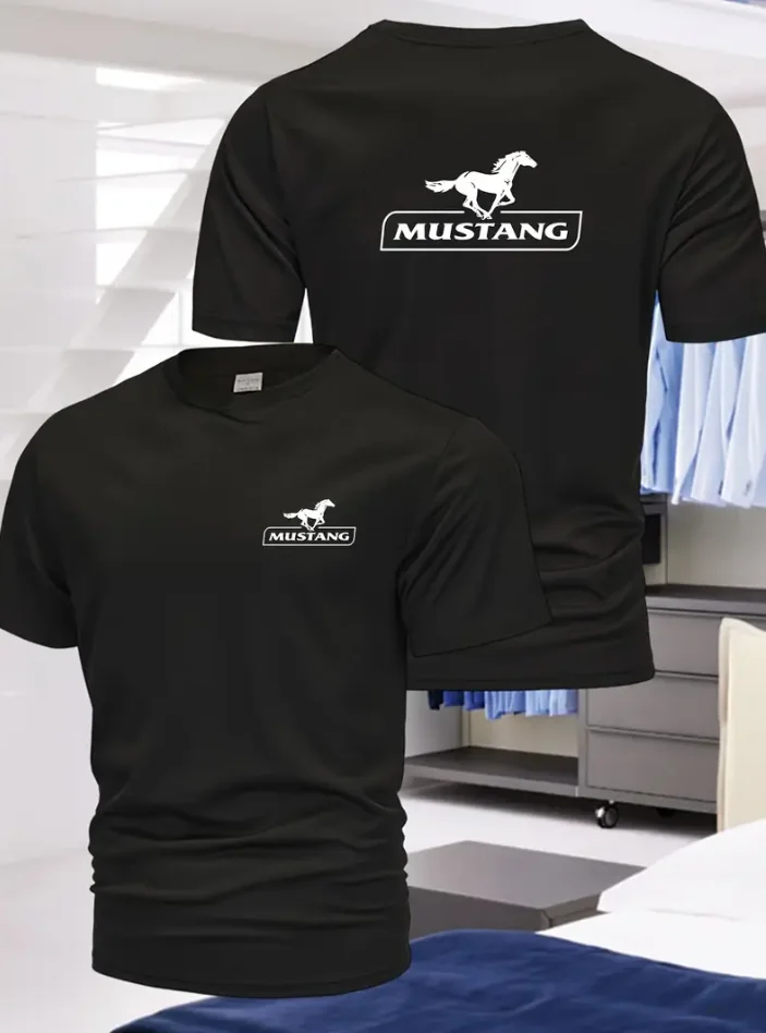 

Men's Mustang Graphic T-shirt Sport-casual Back Horse Print Breathable Gym Daily and Formal Wear Daily Shirt Casual Clothing