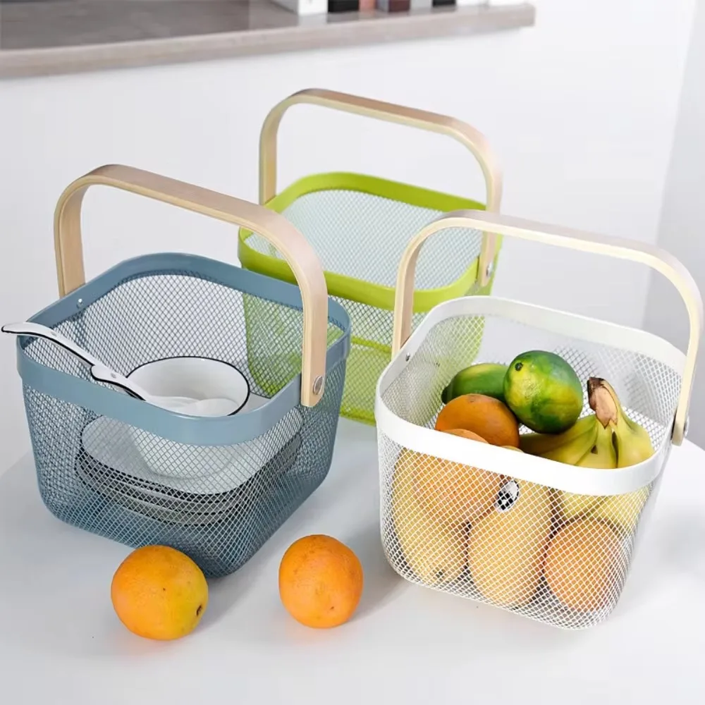 Fruit Basket Ruisha To Wooden Handle Carrying Basket Factory Wholesale White Wire Small Basket Storage Basket Wire Mesh Basket