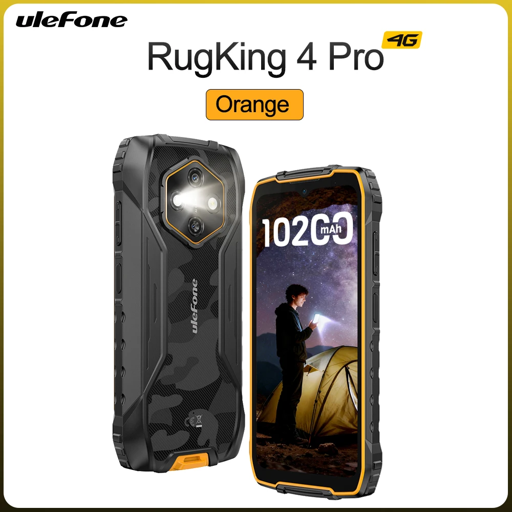 Ulefone RugKing 4 Pro 4G Robuuste Smartphone Android 15 Tot 16GB+256GB 10200mAh NFC Waterdicht 6.56" 120Hz Scherm