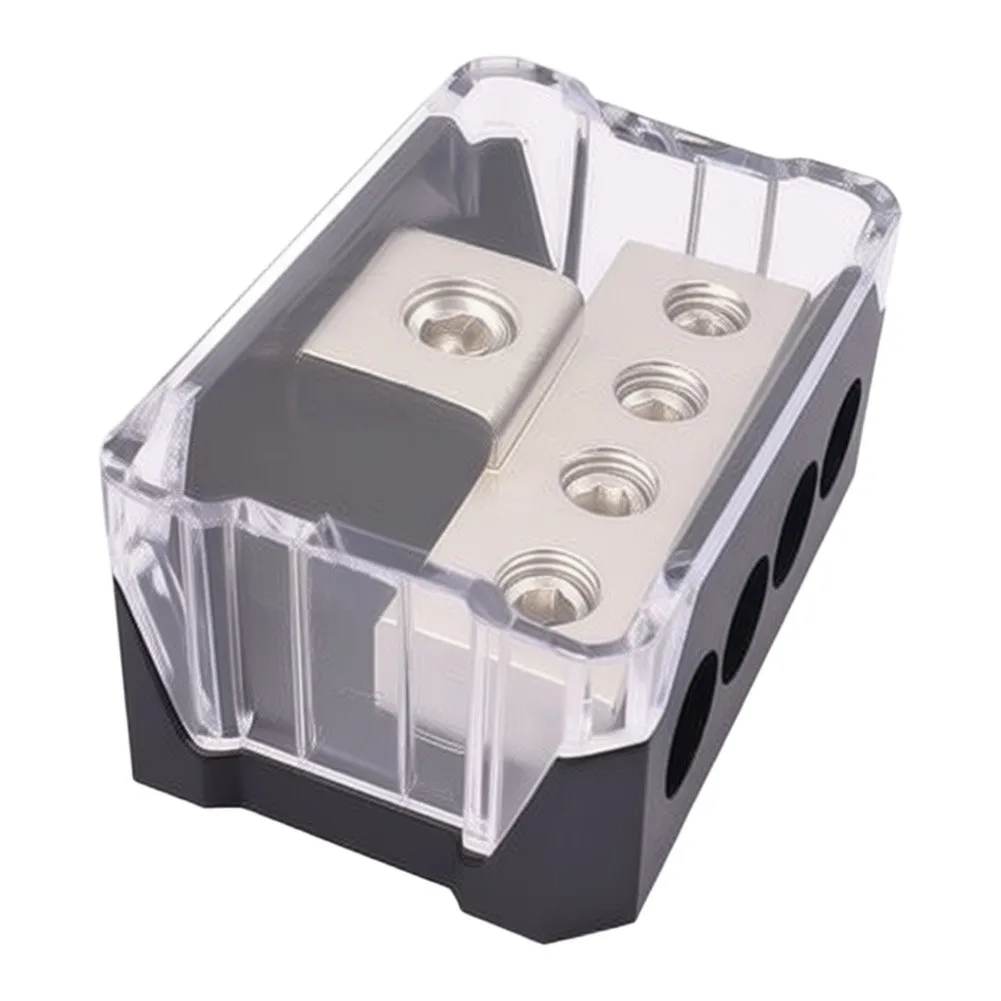 For Car Audio 4 Way Power Distribution Block 2 Pack Black Housing Clear Cover Input 0.47 inch Output 0.35 inch