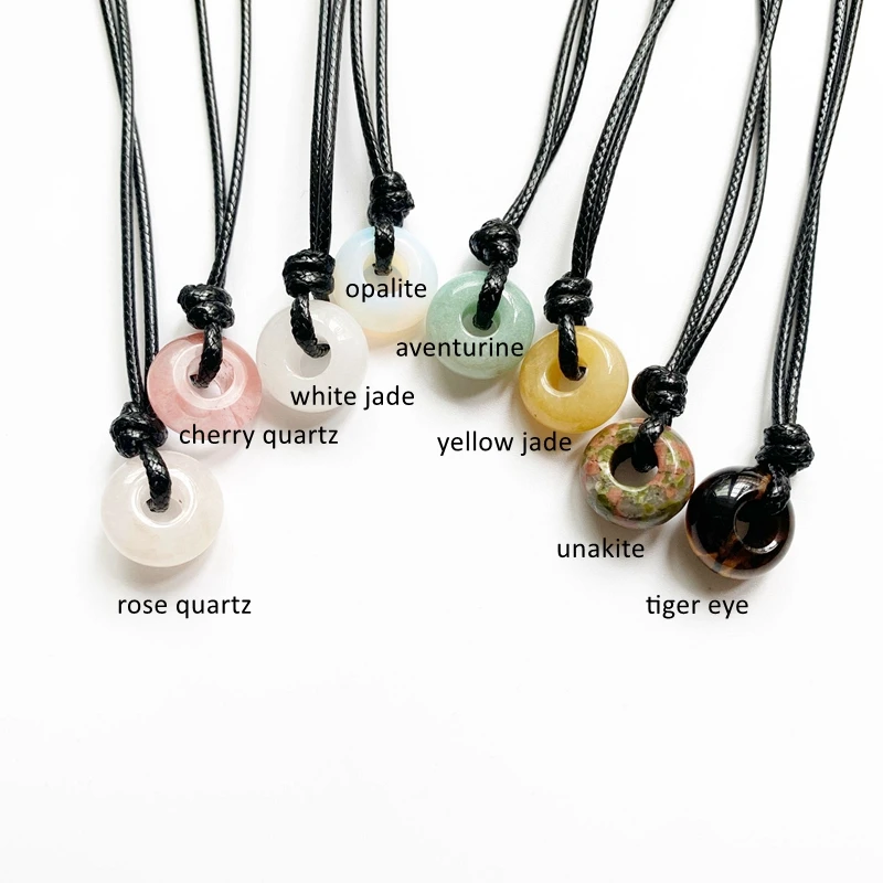 Natural Crystal Round Lulutong Beads Ornament Big Hole Stone Lucky Fortune Necklace Rose Quartz Adjustable Black Cord 1pc