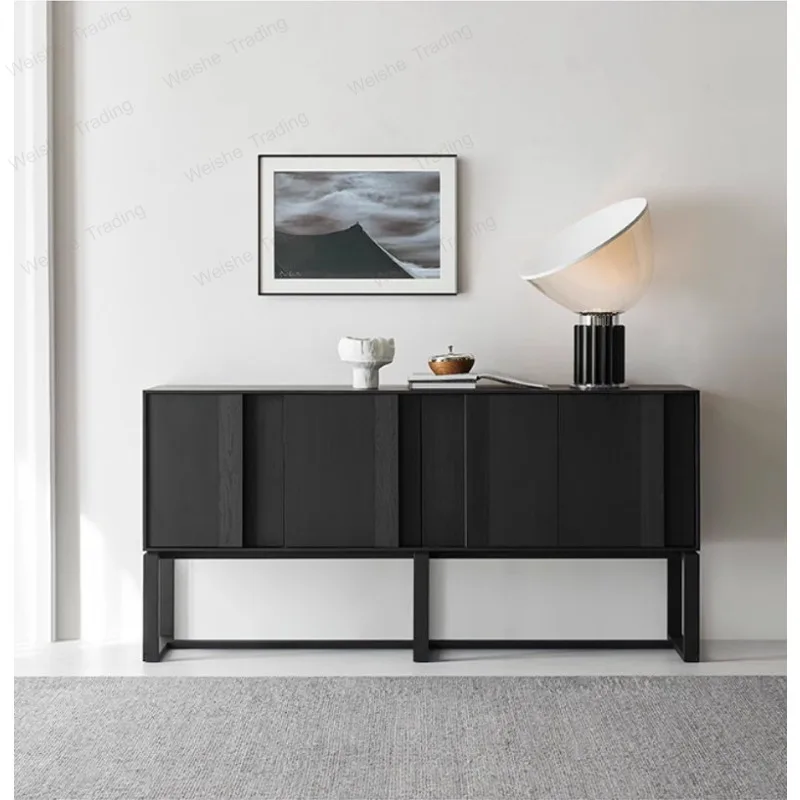 Black solid wood dining side cabinet North American ash wood storage decorative cabinet Modern simple foyer entrance cabinet
