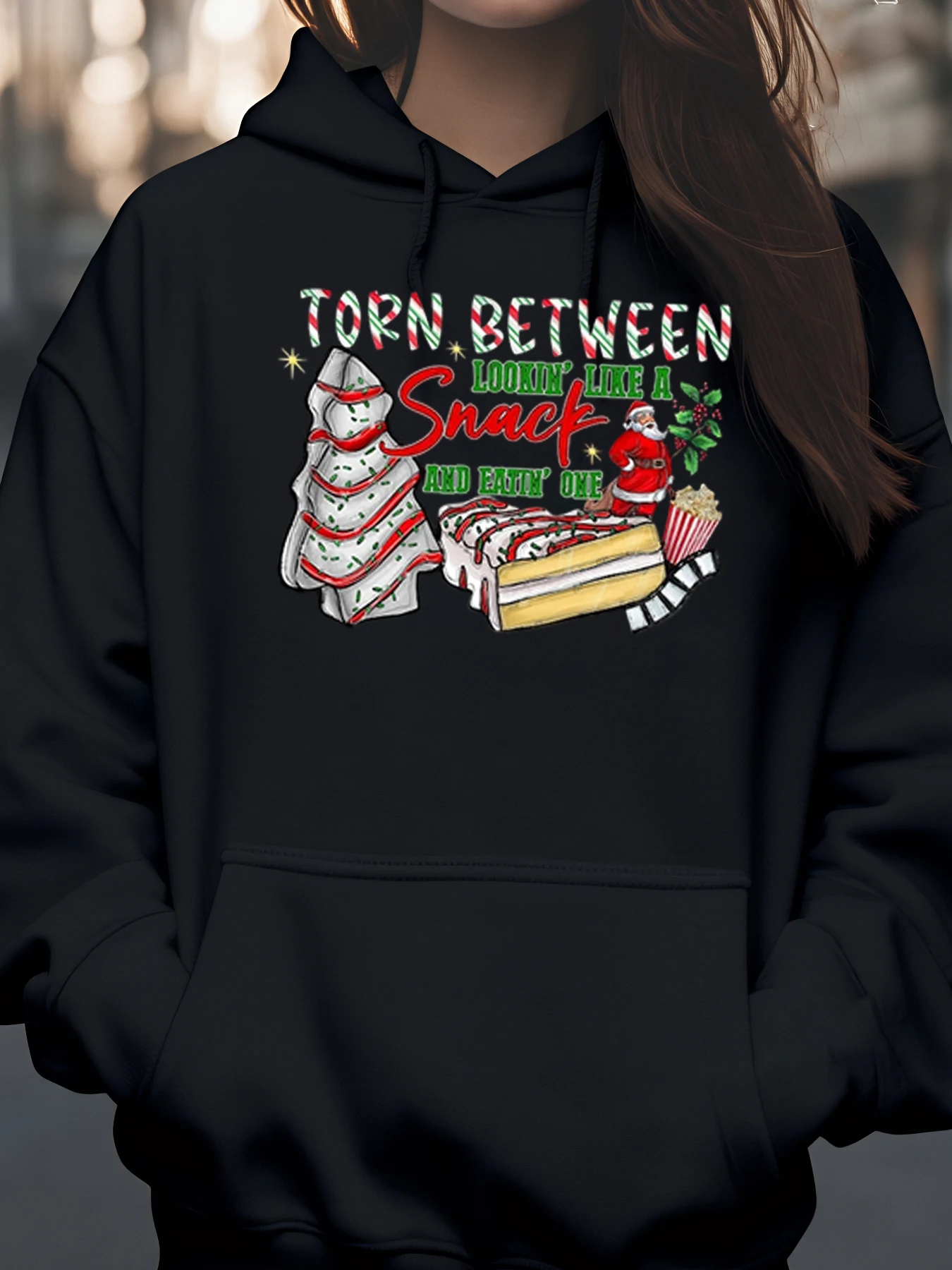 

Рождественская елка, торт, закуска, праздничная толстовка с капюшоном, зимняя повседневная женская одежда