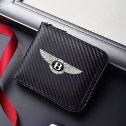 Carbon Fiber Textured Premium Leather Zipper ID Holder for Driver's License Suitable for Bentley Cars