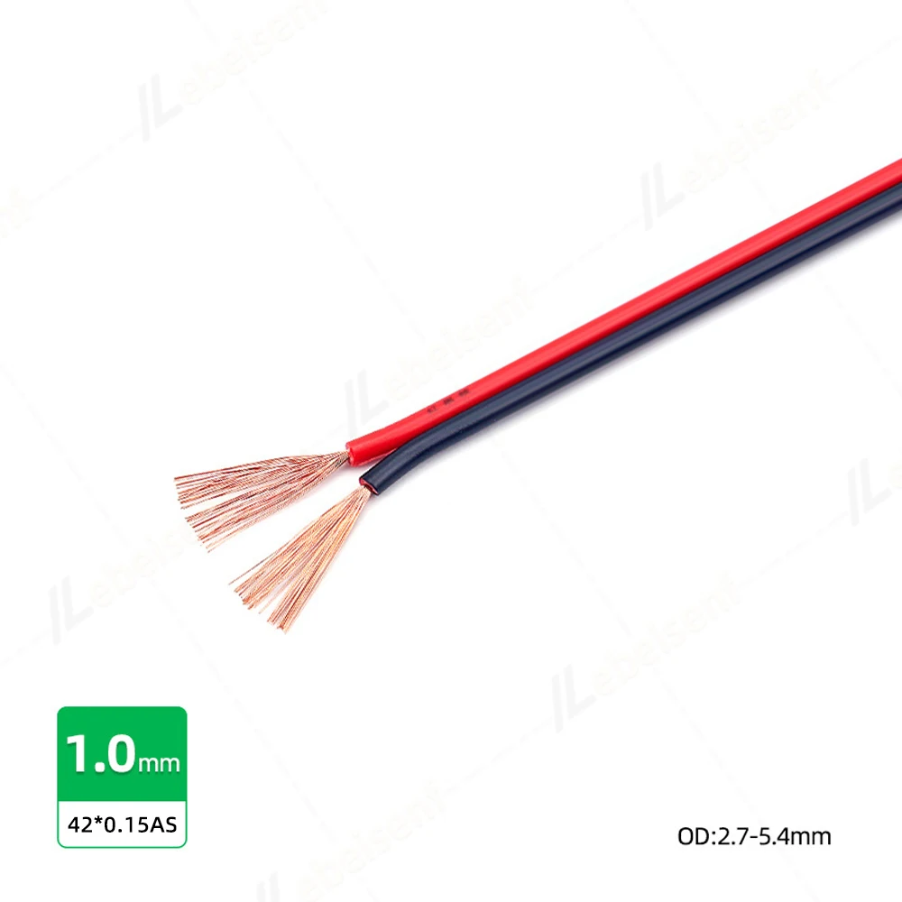 2-poliger rot-schwarzer Paralleldraht, mehrsträngiges Kupfer, 0,3/0,5/0,75/1,0/1,5/2,5/4,0 mm2, isoliertes PVC-LED-Lichtband, elektronisches Kabel