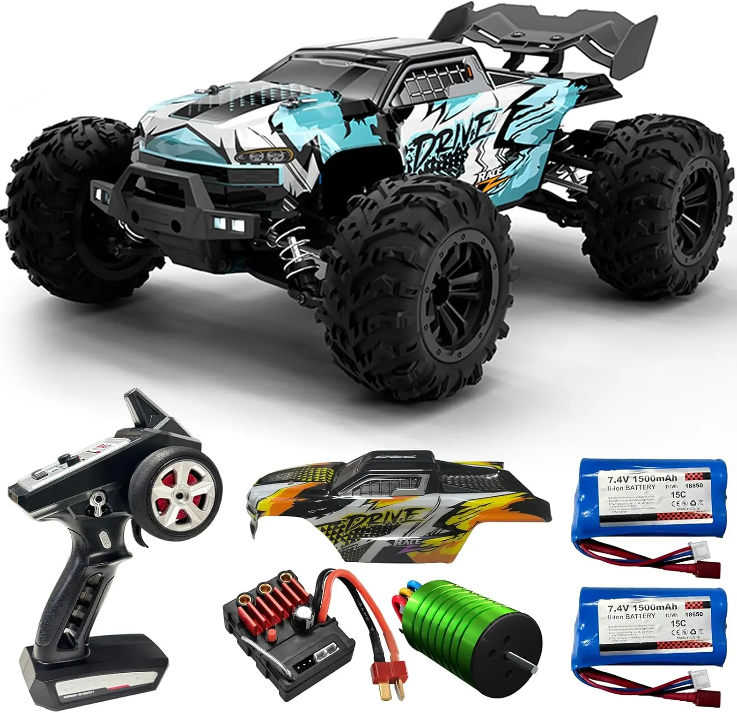 

1:16 Scale Brushless RC Car - 50+ MPH High Speed All Terrain Off-Road Monster Truck for Adults & Teens 14+ | 2.4GHz, 2X LiPo Bat